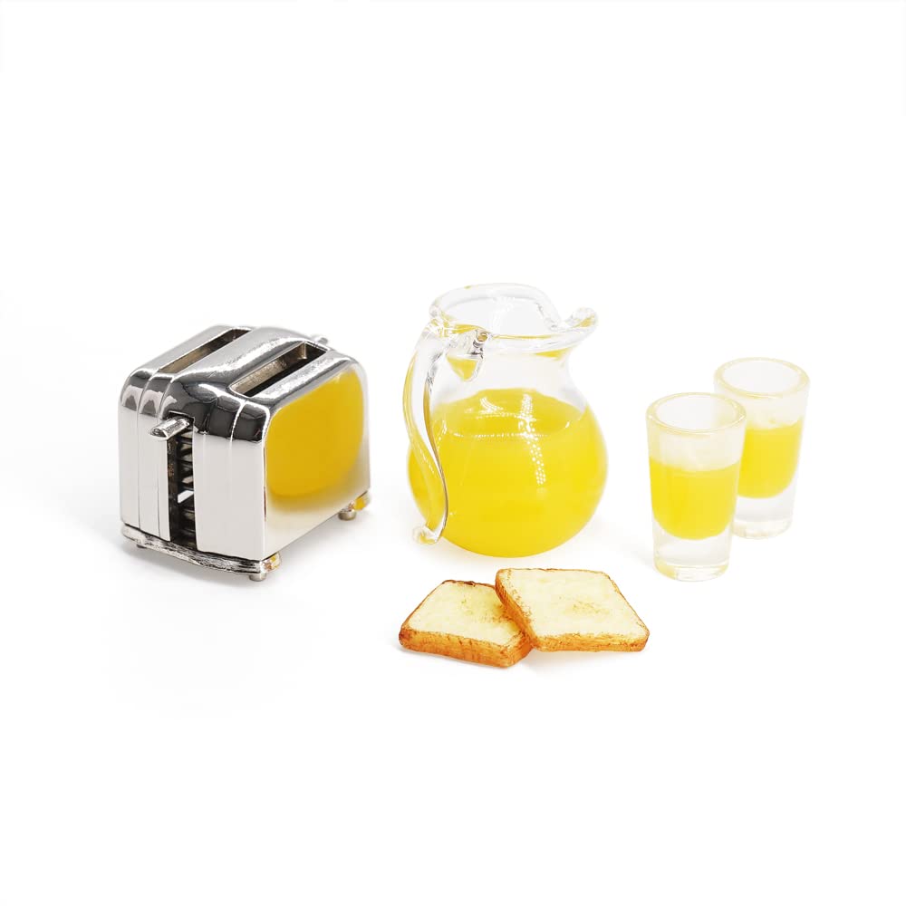 Accessoires Maison De Poupée 1/12 - Grille-pain, Pichet Et Verres Miniatures En Métal Et Verre