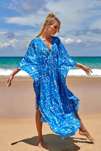 Image of IMAGEKOPE Women's Plus Size Animal Print V-Neck Batwing Kaftan Beach Dress Bathing Suit Cover-Up Loungewear