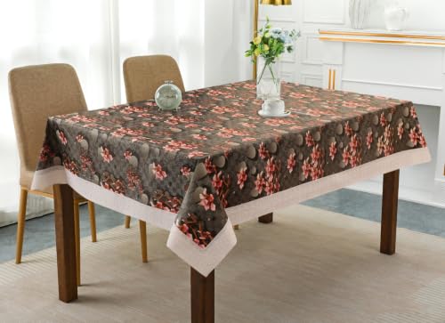 Image of Dakshya Industries 6 Seater PVC Waterproof Dining Table Cover 60x90 Inch | Floral Printed Washable Table Cloth with Lace Border