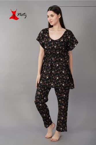 Image of Noty Girl's /Women's- Night Suit Set | Kaftan With Payjama | Rayon Fabric - Printed | Nightdress