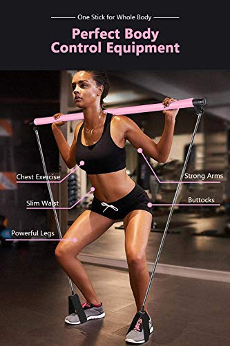 RIFFUE Portable Pilates Bar Kit with Resistance Band Portable Pilates for Total Body Workout Yoga Exercise Pilates with Foot Loop for Yoga, Stretch, Sculpt, Twisting, Sit-Up