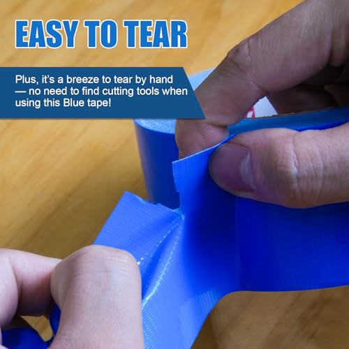 Image of 3 Rolls Blue Duct Tape, Heavy Duty Strong Industrial Colored Duct Tape 9mil x 2inch x 25yds Flexible, No Residue, Waterproof and Tear by Hand, Multi-Use for Indoor & Outdoor Repairs