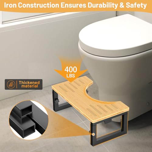 Bamboo Toilet Stool for Adults, 6\" and 7\" Poop Stool, Adjustable Height Toilet Potty Stool, for Bathroom, Improve Squatting Posture, Non-Slip, Foldable
