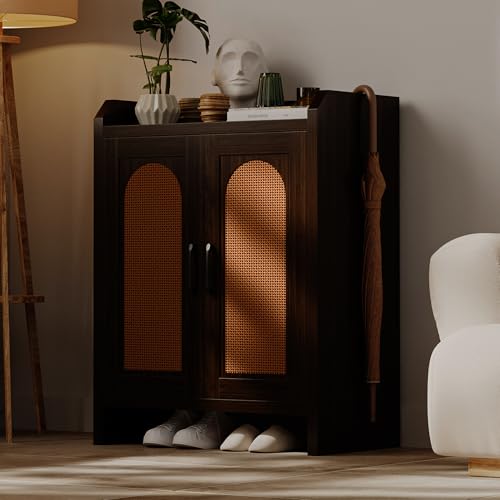 Mericonia Shoe Cabinet Storage for Entryway, Natural Rattan Storage Cabinet,