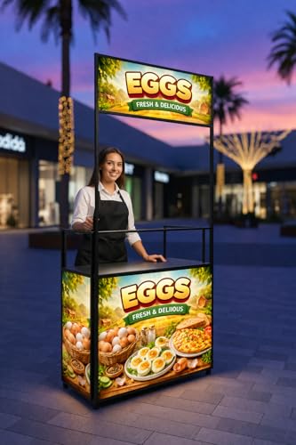 Hamamori Foldable Food Stall with Storage (3x7 ft) | Portable Street Cart Setup with Wheels | Tea, Juice, Momos, Cold Coffee | Heavy Duty | No Tools Setup | with Lights | (Egg Cart)