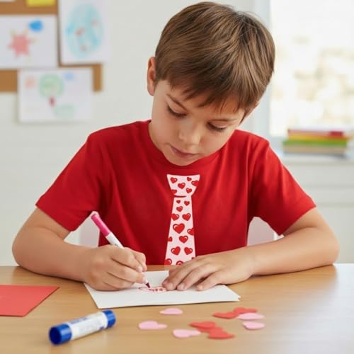 Tstars Kids Valentine Tie Shirt with Red Hearts Funny Valentine Tee for Toddlers and Youth Boys & Girls Large Red - Thumbnail 2