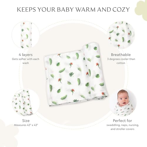 Image of Muslin Baby Swaddle - Breathable Receiving Blankets for Newborn Baby, 70% Viscose derived from Bamboo, 30% Spandex, Imported