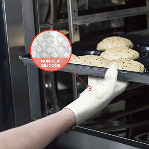 Schwer 2 Pairs Bbq Gloves, 932°F Heat Resistant Grilling Gloves Silicone Non-Slip Oven Mitts, Kitchen Gloves For Bbq, Grilling, Cooking, Baking （White） #TOP4