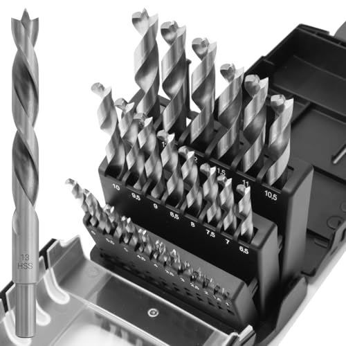 TOOLMAYS Foret Bois 1-13mm Set, 25 pcs HSS-G Meche Bois Accessories Professional avec étui, pas de 0.5mm
