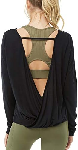 Women's Long Sleeve Open Back Shirts Backless Yoga Shirts Thumbhole