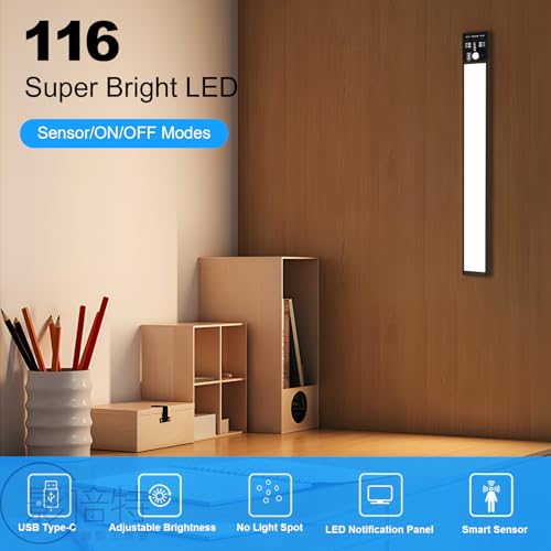 Image of YELKO Motion Sensor Under Cabinet Lights, 1500mAh Battery Operated Rechargeable LED Lights, Cordless Dimmable Motion Activated Nightlights for Kitchen Wardrobe Cupboard Stairs Hallway(Two Pack)