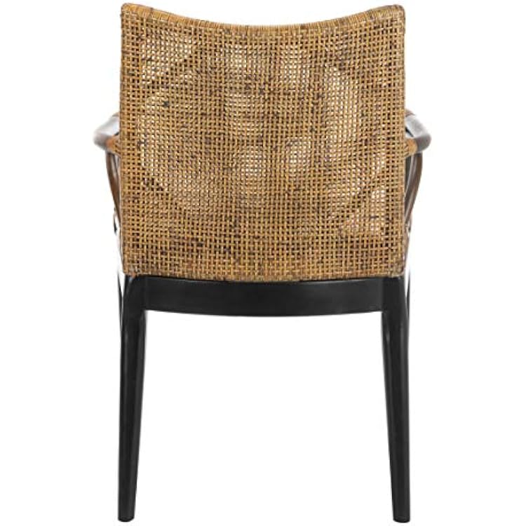 SAFAVIEH Home Collection - Gianni Brown & Black Solid Wood Rattan Arm Chair, Tropical Coastal Accent Seating for Living Room or Dining Space (SEA4011A)