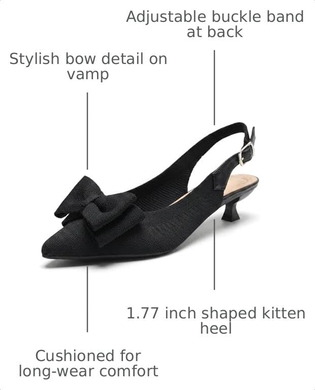 Image of youngshow Women's Slingback Kitten Heels for Work | Knit, Low Heels, Elastic Back Strap, Slip on, Pumps for Office, Wedding, Party