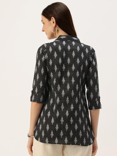 Image of feranoid Classic Collared Cotton Shirt with 3 /4 Sleeve for a Timeless Casual Look