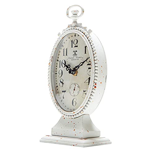Reloj de mesa vintage con pilas y acabado rústico blanco envejecido 7