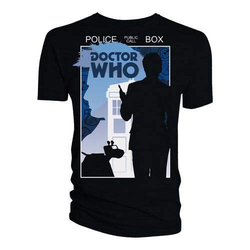 T-Shirt # S Ladies Black # 10th Doctor & K-9 Blue Silhouettes