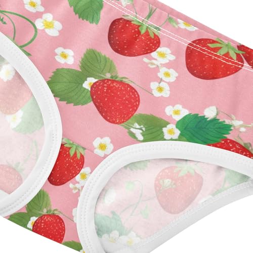 Cute Red Strawberries Pink Girl Panties Cute Toddler Girls Underwear Cotton Florals Kids Undies Briefs 2t4