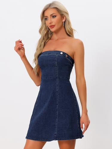 Image of Allegra K Women's Cowgirl Dress Strapless Jean Concert Outfits Western Sleeveless Denim Dresses