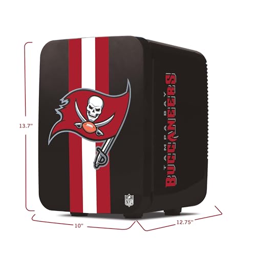Image of Ukonic NFL Tampa Bay Buccaneers 15-Can Mini Fridge 10L - AC /DC Powered, Official Team Colors & Logo, Portable Cooler for Tailgates, Home, Office, or Car