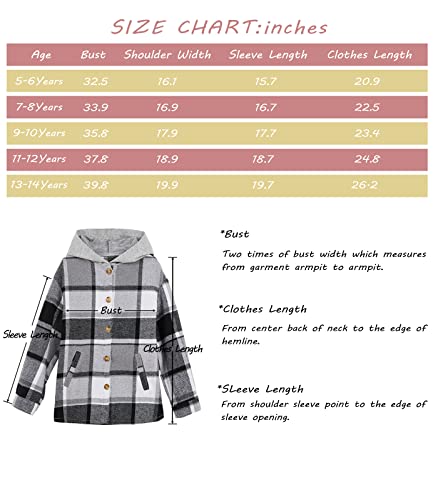 Image of Girls Cute Flannel Plaid Button Down Top with Pockets Long Sleeve Hooded Jacket