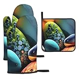 Juego de guantes de horno y alfombrillas resistentes al calor, impermeables y resistentes al calor, para uso en cocina, horno.