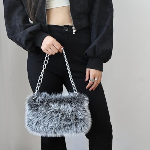 Bolso tote de felpa para mujer con cadena miniatura 2