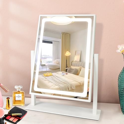 WITFAMILY 13.7 'x 10.2' Hollywood Makeup Spiegel mit Beleuchtung, 1-10X Spiegel Vergrößerung, 3 Farben Winstellbarer Led Schminkspiegel, USB Aufladbarer Beleuchteter Reisespiegel(Weiß)