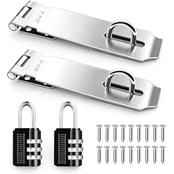 Tanbupu 2Pcs Door Locks Hasp Latch,5 Inch 304 Stainless Steel Safety Packlock Clasp Hasp Lock Latch,Hinge Lock Padlock with Screws for Gates,Doors,Cabinets, Closets and More