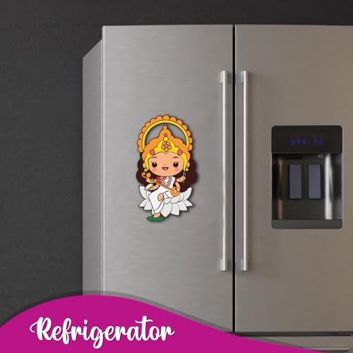 Image of Bhai Please Goddess Saraswati Wooden Fridge Magnet (Pack of 1) |Hindu God, Spiritual, Divine, Devotional, Housewarming Gift and Decorations