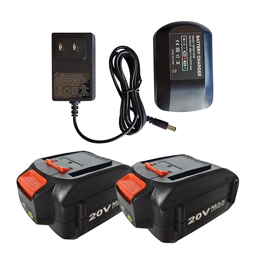 aunstarwei 2 Packs 20V 3500mAh Battery and Charger Kit Replacement for Worx Battery WA3575 WA3578 WA3525 WA3520, for Worx 20V and 40V (2X20V) Cordless Tools