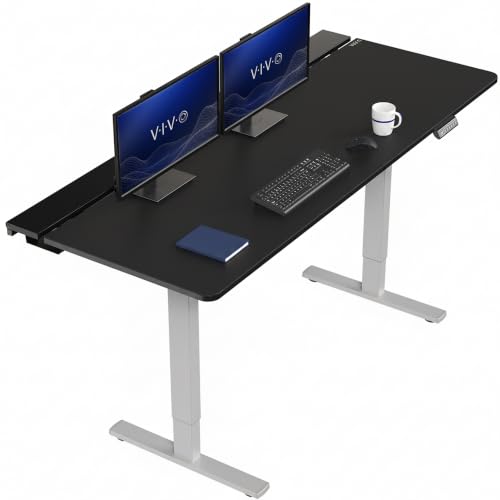 Image of VIVO Black 71 x 30 in Standing Desk, DESK-KIT-1G6-P3B-71 | Electric, Holds 220 lbs, Sit Stand, Height Adjustable, Cable Tray, Full-Size Mouse Pad, Office Furniture, Gray Frame