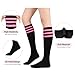 Knee High Socks for Women Leg Warmers Sports Athletic Tube Socks Striped Thigh High Stockings Cosplay 1 Pack Black Pink