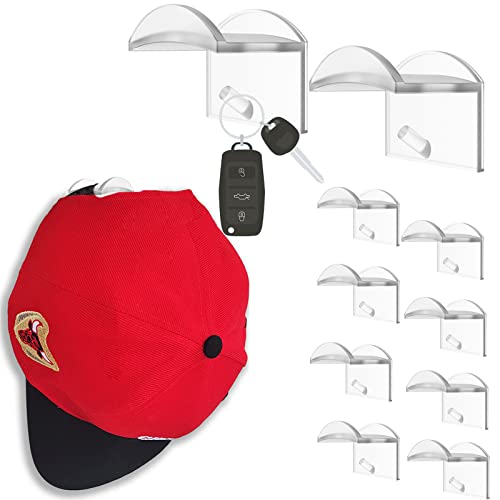 A&H Zier Hutständer für Baseballkappen Huthaken für Wand Hutkettenhalter Hutaufhänger für Hutdisplay Hutorganisator für Schal Gürtel Haarbänder Kopfhörer Selbstklebend Kein Bohren (10, Transparent) Cover