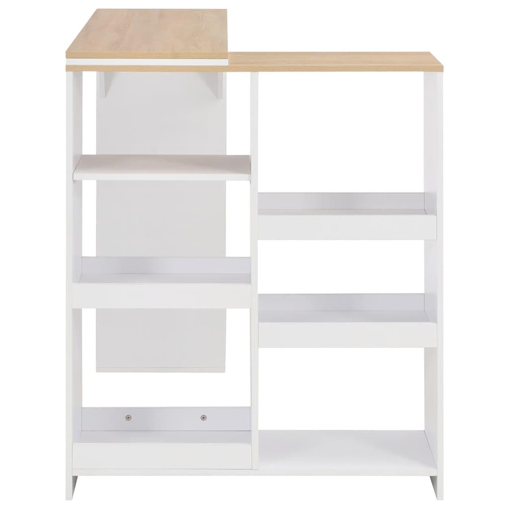 Table de bar blanche avec étagère mobile - 138 x 39 x 110 cm - Design en bois solide - Table de salle à manger pliable - Table de cuisine ovale moderne pour la famille et le salon
