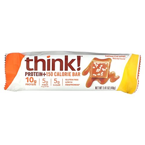 Think! (Thinkthin) Protein+ 150 Calorie Bars - Salted Caramel, 10G Protein, 5G Sugar, No Artificial Sweeteners**, Gluten Free, Gmo Free*, 1.4 Oz Bar (10 Count - Packaging May Vary) #TOP2