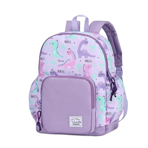 VASCHY Small Toddler Backpack for Girls Cute 12in Mini Backpack for 3-4Years Baby Kids with Chest Buckle Purple Dinosaur