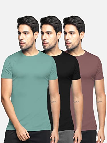Image of BULLMER Solid Cotton Blended Half Sleeve Round Neck Tshirt for Men
