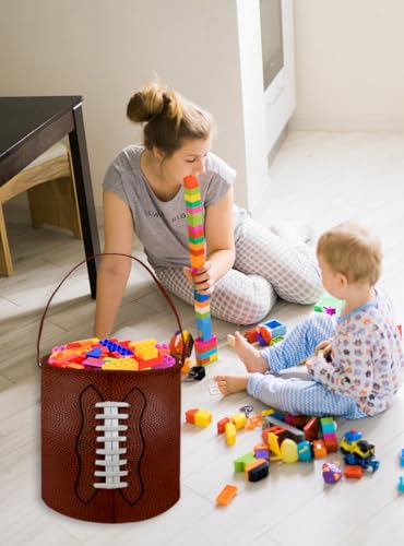 Image of Football Basket Kids Storage Basket Baby Gift Basket Rectangular Cute Toy Storage Bin Box Organizer Book Shelf Basket Dinosaur Room Decor(Football)