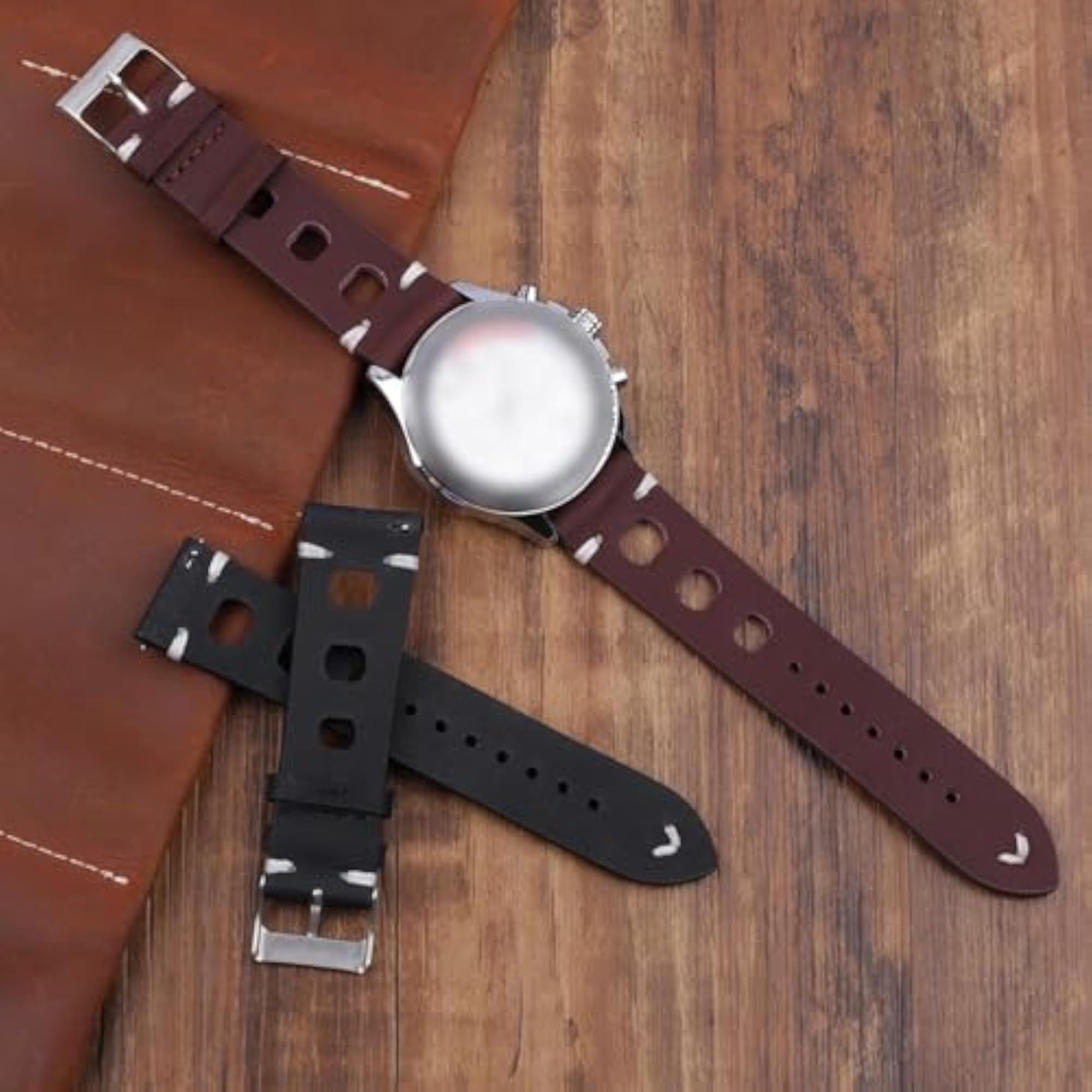 Black Leather Watch Band for Regular & Smart Watches