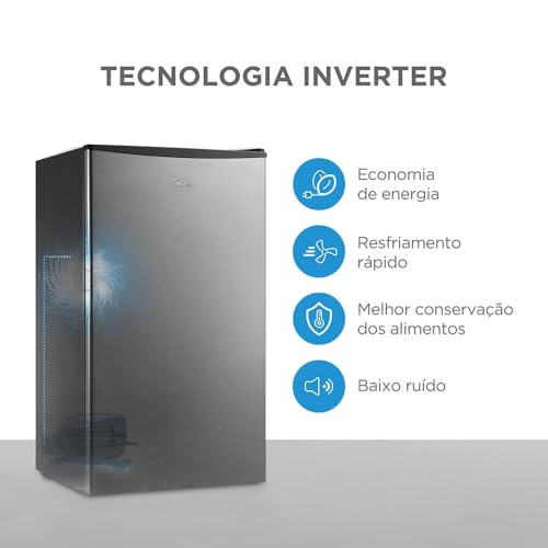 Frigobar 93 Litros Inverter Bivolt Preto com Porta na Cor Inox, Midea