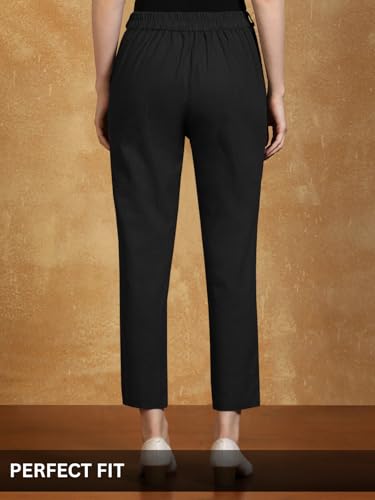 Image of Leriya Fashion Linen Loose Pants for Woman |Linen Trouser for Women | Ankle Length Straight Pant Women | Ladies Loose Pants Woman with Elastic Closure |High Waist Formal Office Trousers
