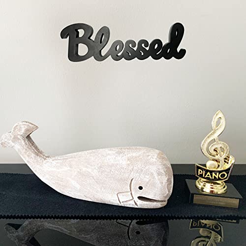 Rustic Wooden Carved Whale Tabletop Statue, Rustic Wooden Decorative Whale Figurine Carving Sculpture, Wooden Whale Nautical Ocean Beach Coastal Themed Home Decor-12''L #TOP4