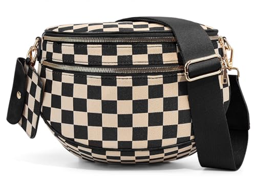 Image of 2 Pcs Checkered Crossbody Bags for Women Bum Bag Checkered Cross Body Sling Backpack Hobo Satchels Shoulder Wallet Purses