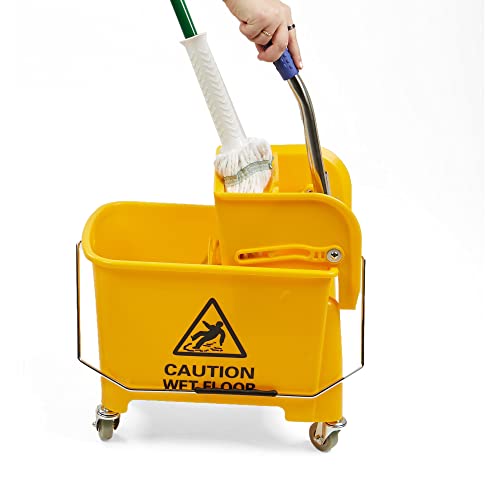 Mind Reader Commercial Mop Bucket - With Down Press Wringer - 22 Quart Capacity - Yellow - Mopt20-Ylw #TOP3