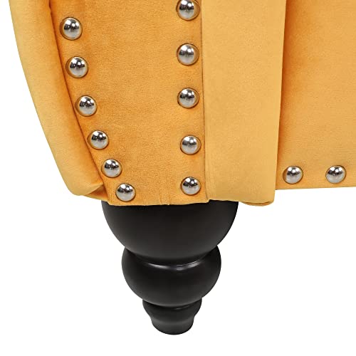 Wirrytor Chesterfield Classic Sofa, Modern Velvet 3 Seater Sofa, Upholstered Tufted Back Settee Couch With Rolled Arms Nailhead Trim For Living Room Bedroom(Mango) #TOP5