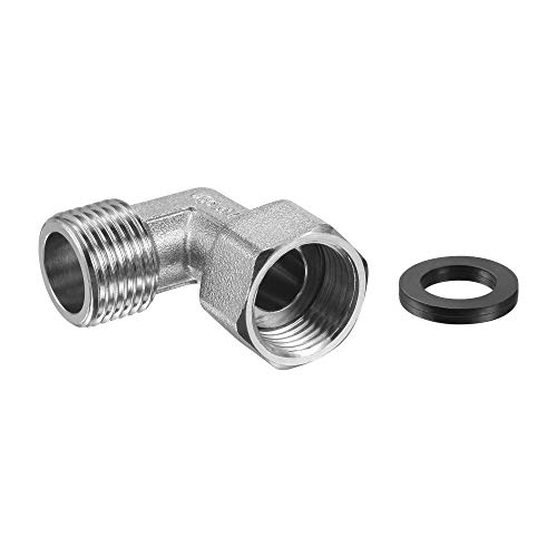 uxcell Pipe Fitting Elbow G1/2 Male to Female Thread 2 Way L Shape Hose Connector Adapter, Nickel-Plated Copper