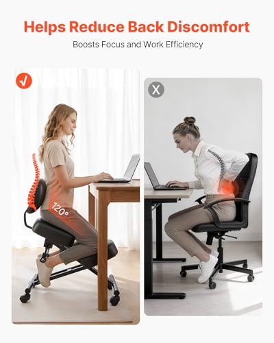 Image of VEVOR Ergonomic Kneeling Chair with Backrest & Wheels, Mobile X-Shaped Posture Knee Chair with Adjustable Height & Thick Foam Cushions, Relief for Neck or Back Pain for Home, Office, Meditation, Black
