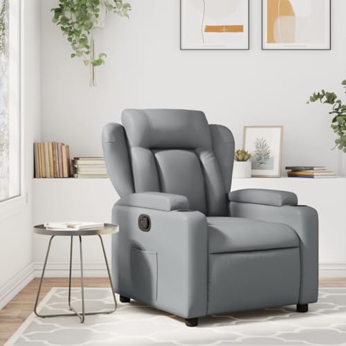 IKAYAA Sillón de Masaje Reclinable Cuero sintético, Sillón De Relax, Sillon Masaje Relax, Sillon Relax con Bolsillos Laterales, Sofá Individual, Butaca Orejera, para Salón Oficina Dormitorio Gris