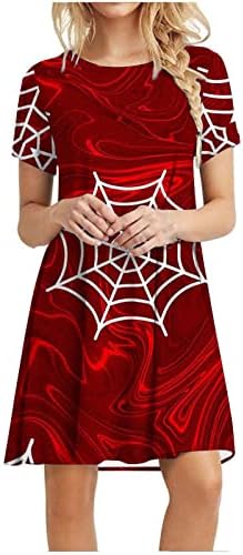 Fashion Short Sleeve T-Shirt Dress for Women Plus Size Halloween Printed Round Neck Over The Knee Length Dresses