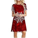 Fashion Short Sleeve T-Shirt Dress for Women Plus Size Halloween Printed Round Neck Over The Knee Le